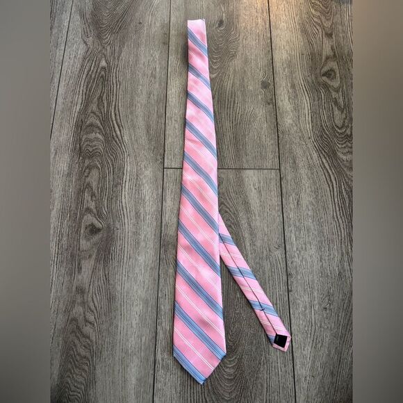 Michale Kors Pink and Blue Striped Men's Tie 100% silk - Picture 1 of 4